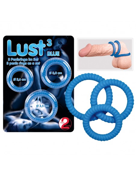 Lust 3 Cock Rings blue