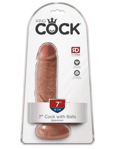 King Cock 7" Cock w Balls Tan